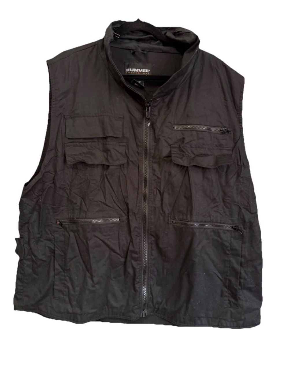 Humvee Men's Black Utility Outdoor  Vest Full Zip Pockets Stand-Up Collar Sz  XL